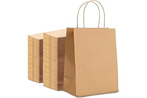 HURUC 20 Pcs Brown Paper Bags With Handles,130GSM Large Paper Gift Bags, Eco-Friendly Kraft Shopping Carrier, Christmas, Easter, Birthday Parties & Merchandise Retail 25x31x12cm