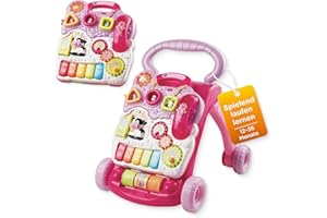 VTech Baby Play and Walker, Interactive Walking Aid with Light, Music & Removable Play Board, Learning Centre with Piano Keys & Shapes, Brake & Volume Adjustable, Children 12-36 Months