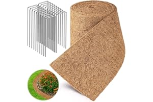 SYOZPXY Natural Mulch Roll, 120 "x 6.3" Coconut Fiber Mulch Mat, 20U Shaped Steel Post, for Landscaping, Vegetable, Plant, Lawn Weed Barrier