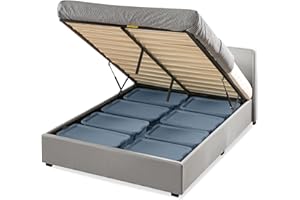 Zinus Maddon Letto 160x190 cm - Struttura letto 31 cm di altezza con contenitore sotto il letto - Ottomano Sollevamento a gas Struttura del letto imbottita con contenitore - Grigio chiaro