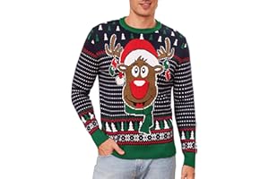 Leversic Suéter Navidad Hombre Jerseys de Invierno de Cuello Redondo Suéter de Reno Jerseys Navidad Suave de Manga Larga