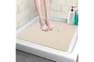 MACUNIN Duschmatte rutschfest, Weich Komfort Sicherheits Badewannenmatte mit Ablauflöchern, PVC-Luffa Massage Duschmatten für Nassbereiche, Schnell trocknend (Beige, 53x 53 cm)