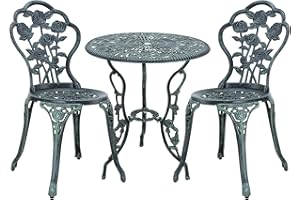 CASA.PRO Rose Design Garden Bistro Set 1 Table 2 Chairs Cast Iron Green