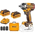 Ingco Brushless Impact Wrench, Nut-Busting Torque 650Nm, 20V Cordless 1/2 Inch Battery Impact Gun, 2200RPM with 2 PCS 4.0 Ah Battery Packs and Fast Charger