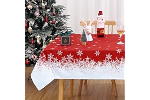 HAPTEROUSE Świąteczny obrus zmywalny obrus do dekoracji kuchni obrus z płatkiem śniegu wodoodporny obrus do jadalni świąteczny obrus, prostokątny, 137 x 188 cm czerwony