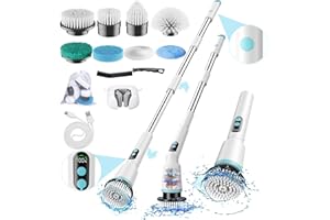 KIMEETOL Electric Spin Scrubber with Remote Control, 8 Replaceable Brush Heads, 2 Adjustable Angles, IPX7 100% Waterproof, Cordless Cleaning Brush for Bathroom