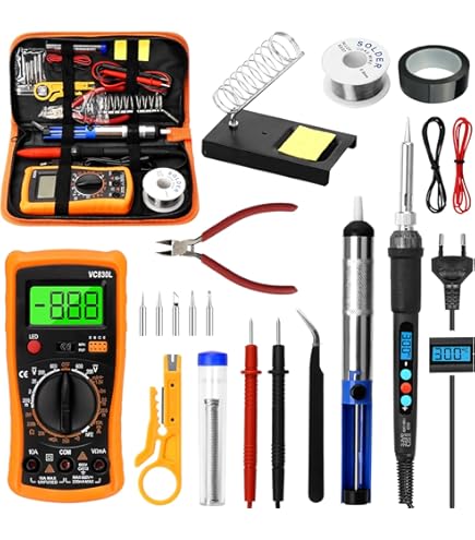 Preciva 11 In 1 Fer à Souder Set , 60W Température Réglable 220~480℃, 5 Pannes à Souder, 1 Pince