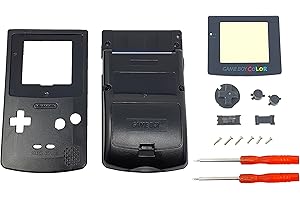 THE TECH DOCTOR Boîtier complet de rechange Gameboy Color pour écran et boutons – Kit de réparation professionnel avec outils (noir)