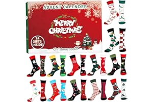 XUEYEGONGJI 24pcs Calendrier de l'avent de Noël pour 14+ mélange et chaussettes de match Calendrier de l'Avent 2024 avec motifs de festivals Calendrier de l'Avent Unisexe pour porter des cadeaux de décoration, c