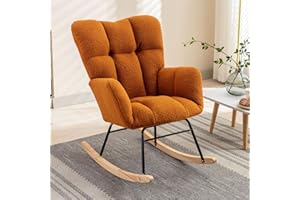 DEKKETO Nursing Rocking Chair, Teddy Rocking Chair for Nursery, Comfy Rocking Armchair with High Backrest for Adults Living Room Bedroom, Caramel