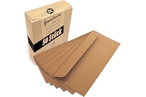 ‎JAPUN Japun – Briefumschläge (50 Stück) aus vintage Kraftpapier, Kuvert, Umschlag ohne Fenster - DIN lang - 220 x 110 mm - dunkelbraun