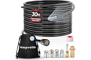 Ampvolts 30m Rohrreinigungsschlauch Set – 5800 PSI / 400 bar, inkl. 5 Düsen & GelbMessing-Adapter, kompatibel mit Karcher K2 K3 K4 K5 K6 K7, effektive Rohr- und Abflussreinigung