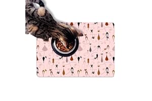 DEAD SET STUDIO Feeding Mat for Cats, Premium Non Slip Cat Food Water Floor Mat, Washable Surface Pet Bowl Mats, Various Designs for Cats - Feline Elegance