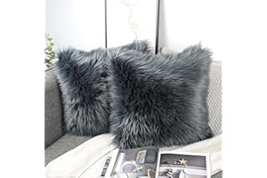 OYIMUA 2 miękkie ozdobne poszewki na poduszki, dekoracyjne poduszki ze sztucznego futra jagnięcego, długie włosie, imitacja futra, poduszki na sofę, przytulne (antracytowe, 40 x 40 cm)