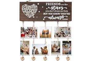 FUND AMLIGHT Best Friend Birthday Gift Friendship Picture Frame for Women, Wooden Hanging Photo Display Holder With 20 clips，Wood Card Holder, Gifts BFF Bestie