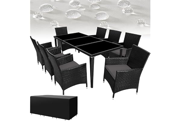 tectake® Salon de Jardin extérieur en Aluminium - 8 fauteuils en rotin, Table, Housse Lavable, Protection - mobilier Facile d'entretien