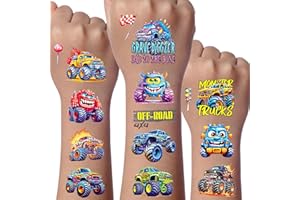 JOJOLUXE Monster Truck Glitzer Tattoo Set Kinder, 12 Blätter Monster Truck Tattoos für Kinder, Monster Truck Tattoos Deko Kindergeburtstag, Monster Truck Geburtstag Party Geschenk Dekorationen, Hautfreundliche