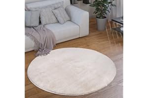 ‎PACO HOME Paco Home Waschbarer Teppich Rund Wohnzimmer Kurzflor rutschfest Modern Flauschig Einfarbiges Muster, Grösse:160 cm Rund, Farbe:Creme