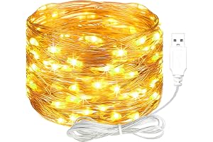 Koboko LED-ljuskedja med USB, 10 m, 100 LED, vattentät koppartråd, ljuskedja, varmvit, batteridriven, dekorativa lampor för s