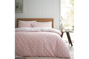 Catherine Lansfield Dwustronny zestaw pościeli ze szczotkowanej bawełny w kropki z poszewkami na poduszki różowy