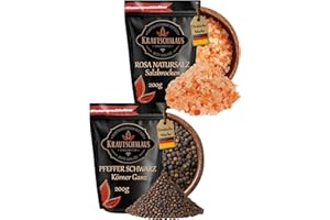 ‎KRAUTSCHMAUS Salz und Pfeffer für die Mühle von Krautschmaus je 200g, rosa Natursalz grob, bekannt als Himalaya Salz, Kristallsalz aus Salt Range Pakistan, schwarze Pfefferkörner