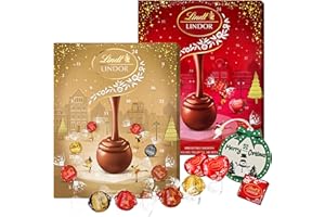 Assorted Lindt Chocolates Advent Calendar 2025 - Pack of 2 Red & Gold 24 Days Christmas Countdown Calendar 2025 Chocolates Gift Box with Topline Tree Decoration. Christmas Gifts for Women (468g)