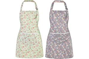 Livdouyu 2 Stück Kochschürzen für Damen mit Blumenmuster, 73x65 cm Küchenschürze mit Tasche, Komfortable Gartenschürze für Küche, Haushalt und Garten (Blau & Grün)