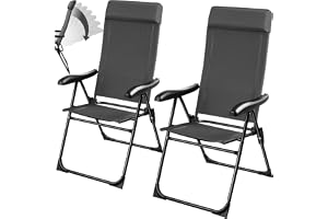 tectake® Set av två hoppfällbara campigstolar, med ett andningsbart & vattenavvissande textile, solstolen har ett 7-stegs jus