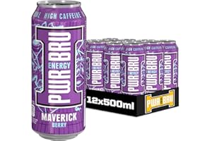 A G BARR PLC PWR-BRU Maverick Berry Energy Drink with High Caffeine, Taurine and Vitamins, New Big Can Energy Drink from the House of IRN-BRU - 12 x 500ml Cans