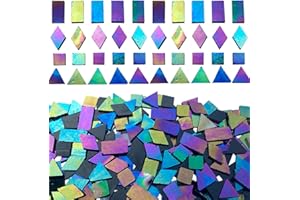KALUCION Glass Mosaic Tiles for Crafts, Magic Iridescent Aqua Colors Stained Glass Sheets Supplies for Mosaics, Mixed Shapes (Magic Iridescent-Black)