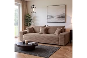 SOFILAND Cordo Schlafsofa 265×150 cm mit Bettkasten – Cord Sofa TILIA Breitcord, SoftTouch Komfort, Nosag-Federung, abnehmbare Kissen, Easy Clean & Pet Friendly (Bronze)