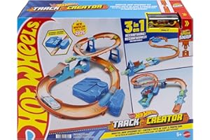Hot Wheels Sauts en Rafale Coffret de construction de circuit de luxe avec propulseur motorisé, véhicule à l’échelle 1/64 et piste Speed Snap, JDB49