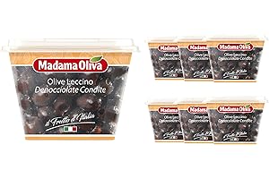 MADAMA OLIVA, Olive Nere Leccino Denocciolate Condite dal Sapore Speziato e Leggermente Aromatico, Ideale per Stuzzichini e Antipasti, 100% Made in Italy, 6 x 200 gr