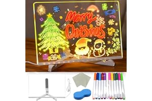 XUZIE Led Note Board with Colors, Led Light Up Acrylic Message Board 12 Colors Pen/Stand/Eraser, Led Drawing Writing Board for Kids, Arts Doodle Note Board for Office School Home (30x20CM)