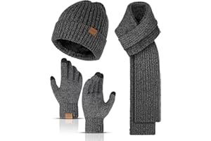 INSISMY Chapeau écharpe gants ensemble pour hommes hiver doux bonnet tricoté longue écharpe bonnet et écran tactile gants ensemble 3 PCS cadeau unisexe