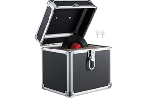 Supernic Vinyl Record Storage Box - 50pcs Singles Vinyl Record Carry Case - Heavy Duty Safe Box - DJ Box - Lockable Flight Carry Case - Holds (Black)