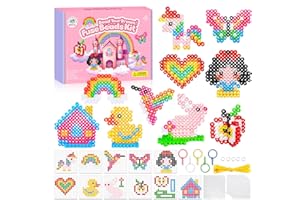 PITMT 10mm Perline da Stirare Kit Completo, 1050 PCS XL Perline a Fusione 9 Colori, 11 Modelli 3 Carta da Stiro 5 Portachiavi e Accessori per Bambini Artigianato Regali