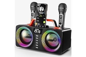 SORDA Karaoke Machine for Adult Kid, Portable 80W Bluetooth Speaker - 2 Rechargeable Wireless Microphones, 12H Playtime, Support USB/AUX/Echo, Outdoor Indoor Gathering Party Gifts