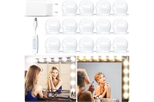 daphomeu 14 Bombillas LED Espejo Luz 3 Colores con adaptador, Luz de Maquillaje Regulable, Lámpara de Tocador, Lámpara de Maquillaje para Espejo Cosmético