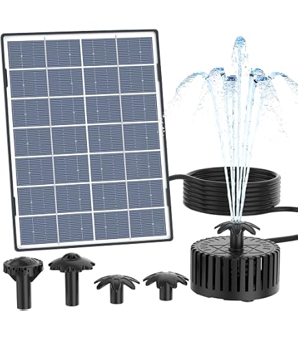 Fontana Solare LED 3.5W Con 8 Luci E Batteria 3000mAh – Pompa Per Laghetto Con Ugelli Intercambiabili