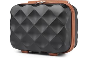 British Traveller Lightweight ABS+PC Travel Makeup Carrying Case Hard Shell Cosmetic Case Mini 13" Luggage Organizer(BK/BN)