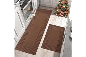 BEQHAUSE Kitchen Rugs Washable Kitchen Mats Floor Non-Slip Kitchen Mats Absorbent Kitchen Runner with TPR Non Skid Backing Set of 2 60X89cm+60X152cm Brown