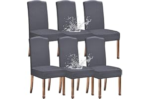 KELUINA Chair Covers for Dining Room Stretch Removable Washable Waterproof Dining Chair Covers High Back Chair Slipcovers Kitchen Seat Covers for Dining Room, Living Room, Home(Gray, Set of 6)