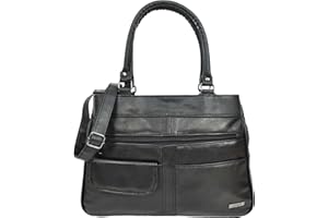 HOUSE OF LEATHER Womens Real Leather Shoulder Bag Large Size Organiser Satchel HOL3591 Black