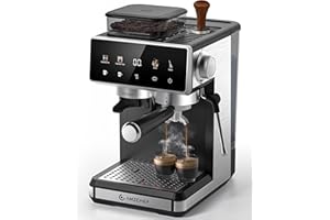 AMZCHEF Bean-to-Cup-Coffee-Machines, 3-Temp Control Coffee Machine with 20 Grinding Settings, Hot/Cold Brew Coffee Machine with Milk Frother, 20 Bar Espresso Machine with Color Touchscreen