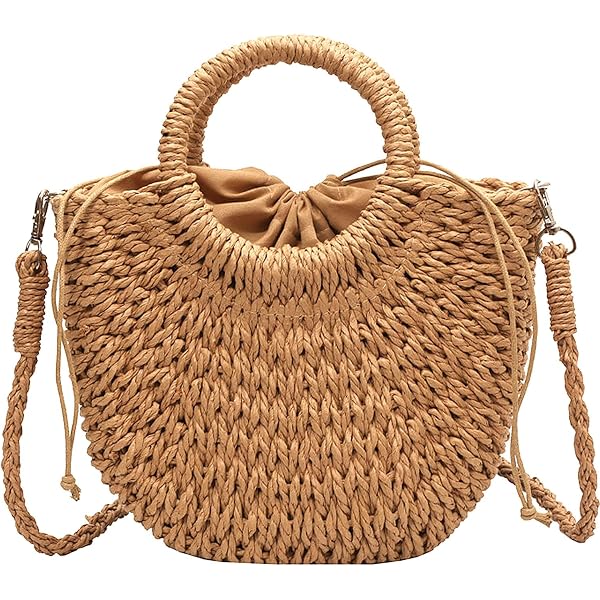 Sac En Paille Rond ISIYINER - Bandoulière Crochet, Style Boho - Sac De Plage, Shopping, Voyage - Capacité Généreuse