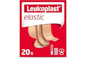 Leukoplast Elastic – Pansements non stériles – Extensibles et doux pour la peau, pansements premiers soins – Adapté aux doigts, coudes, genoux et poignets – 3 tailles assorties – Boîte de 20