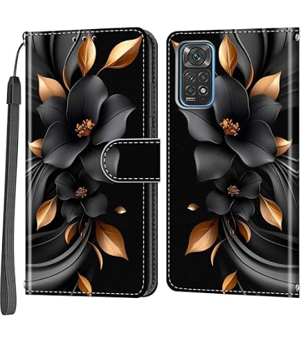 New&Teck Handyhülle Für Xiaomi Redmi Note 11/11S 4G – Brieftaschen-Design Mit Magnetverschluss, Schwarz
