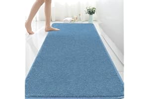 RURURUG Tapis de bain extra large en microfibre absorbant, antidérapant, anti-moisissure, lavable en machine, pour chambre à coucher, salle de bain, bleu foncé, 150 x 60 cm