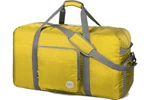 WANDF Foldable Travel Duffel Bag Sac de Voyage Pliable Sac de Sport Gym Résistant à l'eau Nylon (Jaune, 100L)
